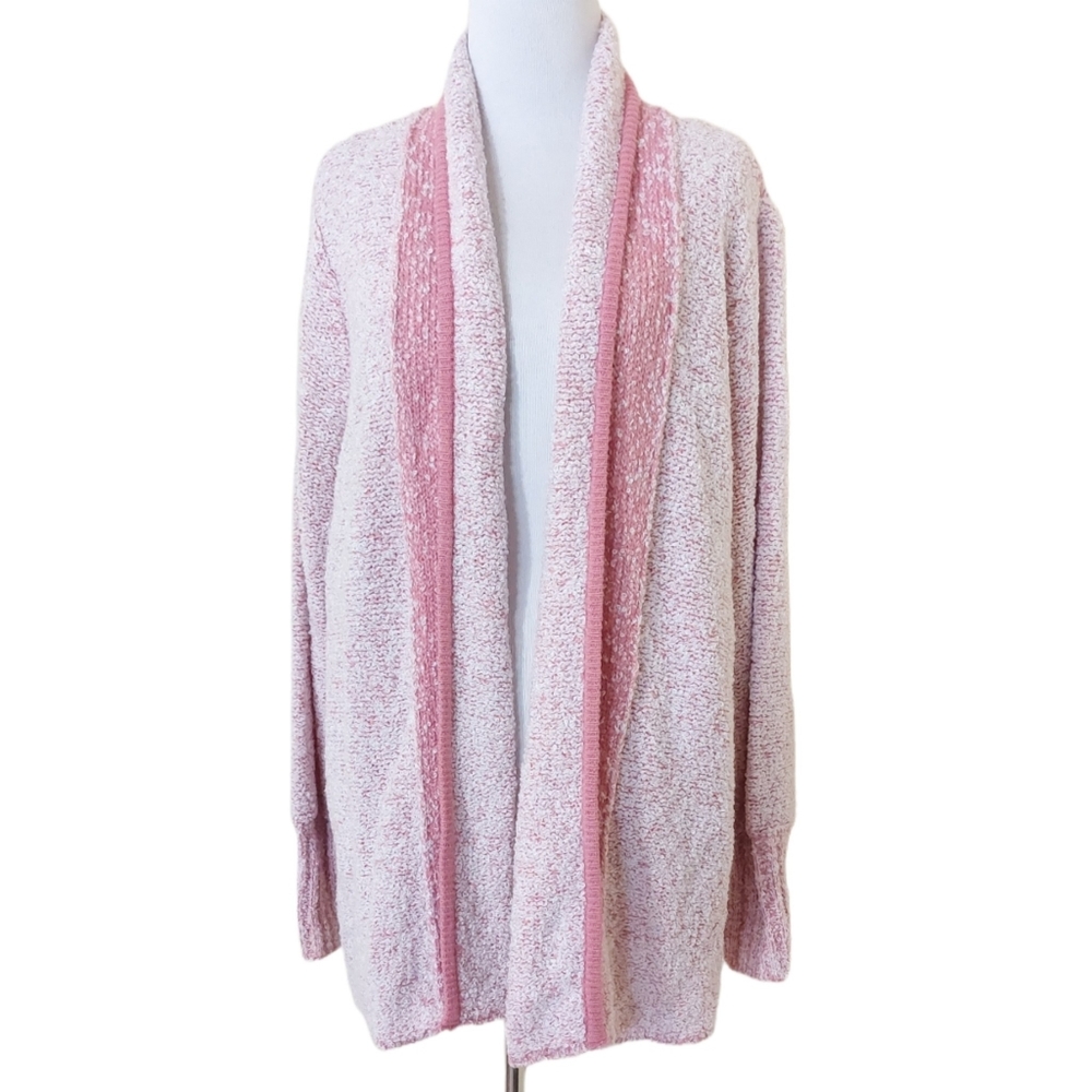 Blair Small Petite Speckled Pink Long Open Front Cardigan Knit Sweater Womens